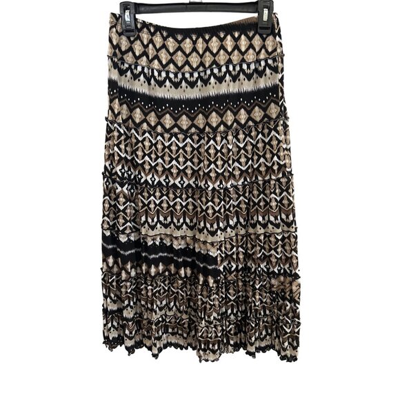 Jm Collection Petite Geometric Patterned Ruffled Tier Skirt Nylon, Size PS - Picture 2 of 7